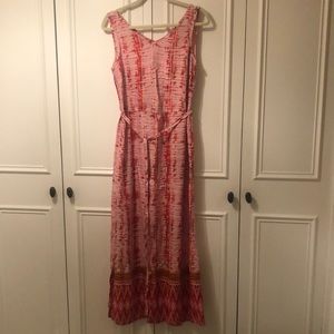 Light pink maxi dress w/orange/red color splash.